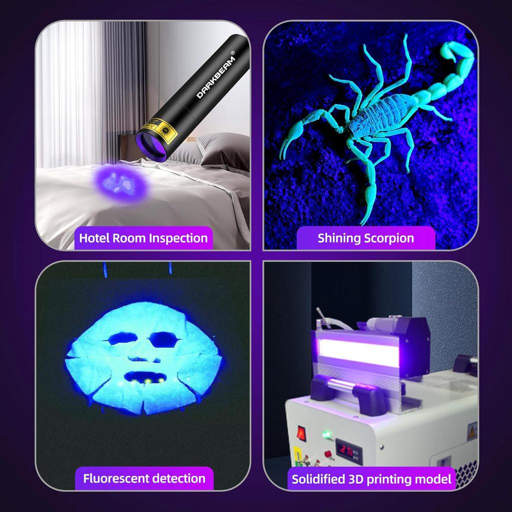 DARKBEAM Flashlight UV Black Light 395 NM, Mini but Powerful USB- C LED Rechargeable Woods Lamp, Ultraviolet Flashlights for Pet Urine, Stains