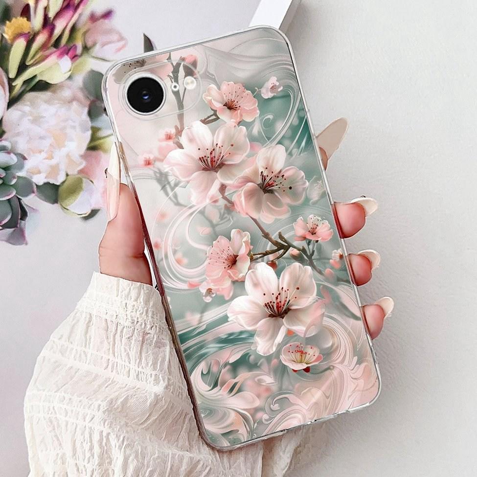 Clear For iPhone 16e A3212 A3409 A3410 A3408 Cover For iPhone 16e Case Fashion Luxury Flowers Cute Funny Painted Soft Bumper