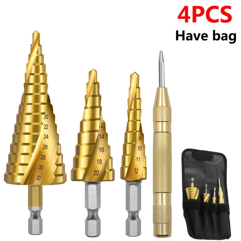 3pcs Spiral Grooved Drill Bits 3-12 4-12 4-20 Drilling Power Tool Metal Stainless Steel Wood Hole Cutter Cone Fast Drill Bit Set