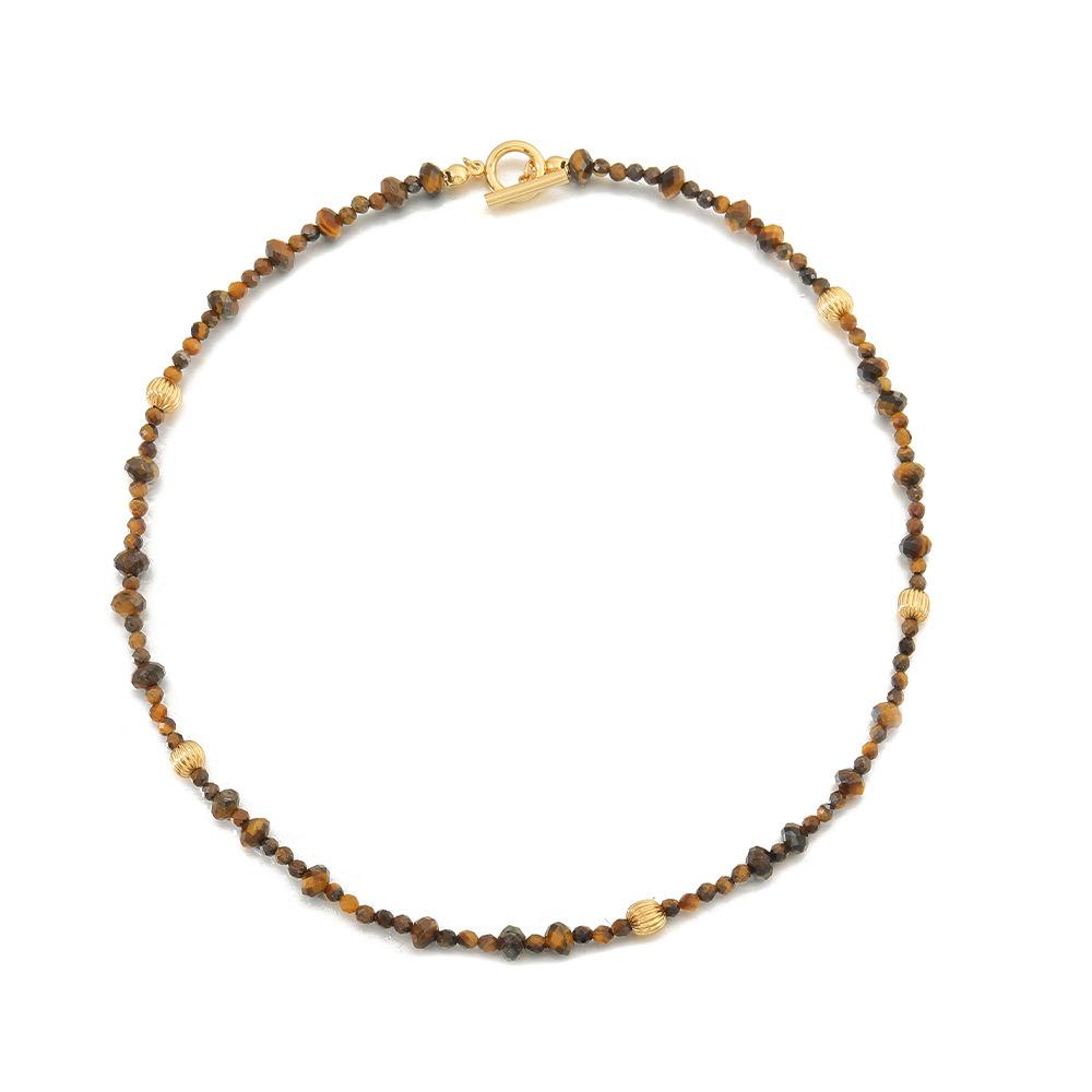 Vintage Maillard Wind Natural Stone Handmade Beaded Necklace Design Sun Pendant Temperament Clavicle Chain