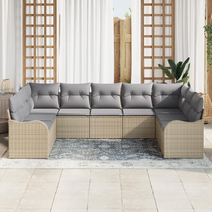 Ensemble de canapé de jardin 9 pièces vidaXL avec coussins en poly rattan beige, Canapé de jardin 2 places vidaXL avec 3345860