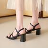 Coarse-heeled Sandals Women's New Summer Wear Fashion Silver Bow Mid-heel Buckle with Open-toed Sandals
