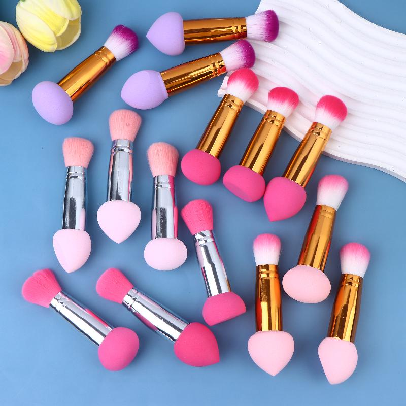 3 Pcs 2 In1 Double-Head Sponge Head Mini Portable Makeup Brush Fluffy Blush Brush Ladies Beauty Tool