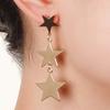 Vintage Long Star Dangle Earrings for Women Trendy Metal Golden copper Color Punk Statement Dangle Earrings Party Zircon
