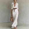 2025 Women's European & American Autumn Elegant Belted Irregular Pleated Dress