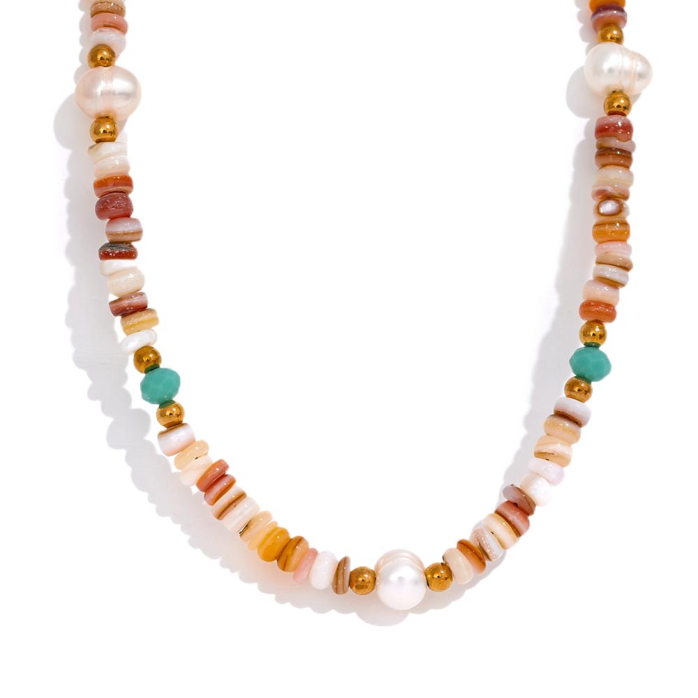 

Yhpup Summer Natural Stone Freshwater Pearls Collar Fashion Beads Necklace Stainless Steel Handmade Trendy Jewelry Gift Bijoux