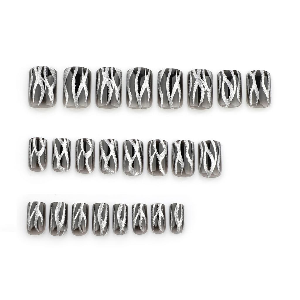 24 Buc. Unghii Pătrate Presate Negru Gradient Unghii False Flacără Unghii Acrilice Sclipitoare Acoperire Completă Unghii Autocolante