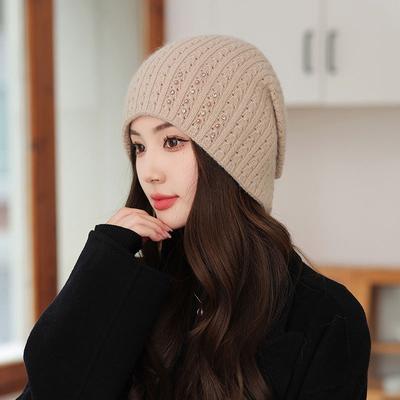 Autumn Winter Knitted Toe Cap for Women Thickened Hollow Ear Protection Warm Beret Hat Elegant Fashionable Knitted Yarn Pile Hats