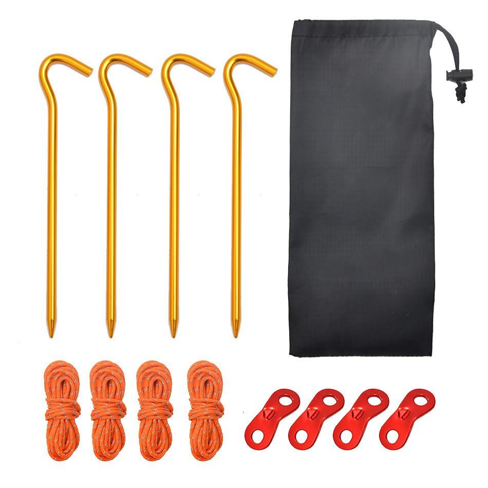 Aluminum Alloy Camping Tent Stakes with Hammer & Windproof Rope Set
