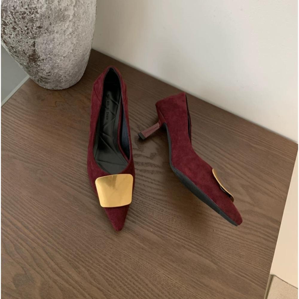 New High Heels Pumps Women Shoes Gold Buckle Ladies Elegant Single Shoes Pointed Toe Thin High Heel Dress Work Shoes