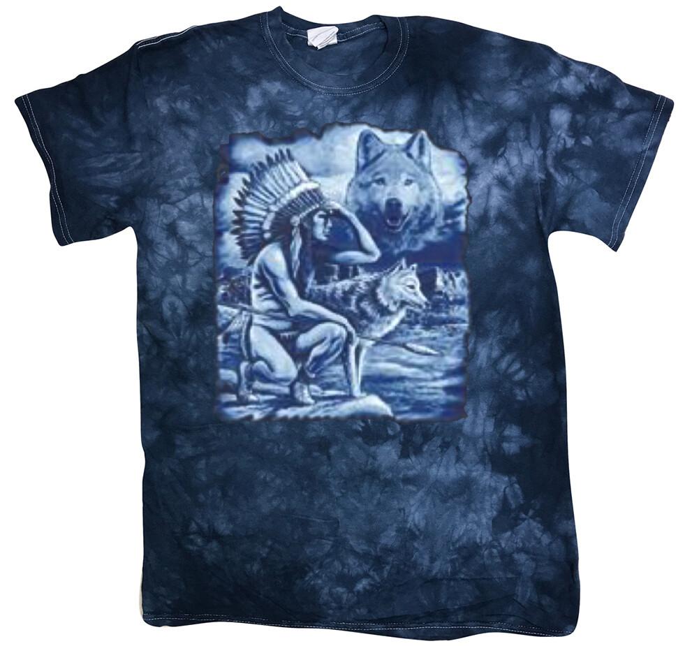 Native American Indian Wolf T-shirt Tie Dye Tee Nature Wildlife T-shirts Gifts S