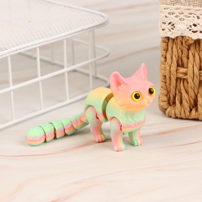 

3D-печатный милый котенок с подвижным хвостовым суставом, детский подарок, игрушечная модель, украшение для автомобиля