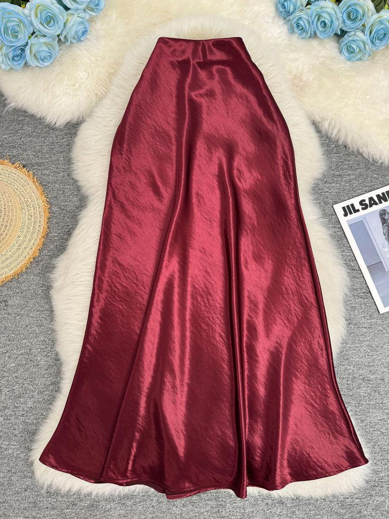 European-South African Satin Fishtail Maxi Skirt – Elegant Resort Style