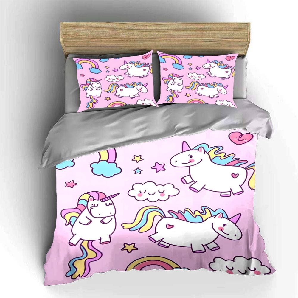 Pink Unicorn Rainbow Bed Set Bedding Duvet Cover Set Duvet Cover Pillowcases (1 * Duvet Cover 2 * Pillowcases, without duvet insert)