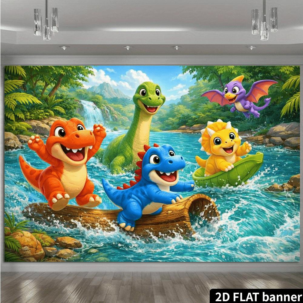 2D plane 1 piece of cartoon dinosaur jungle stream background fabric suitable for indoor and outdoor theme party events