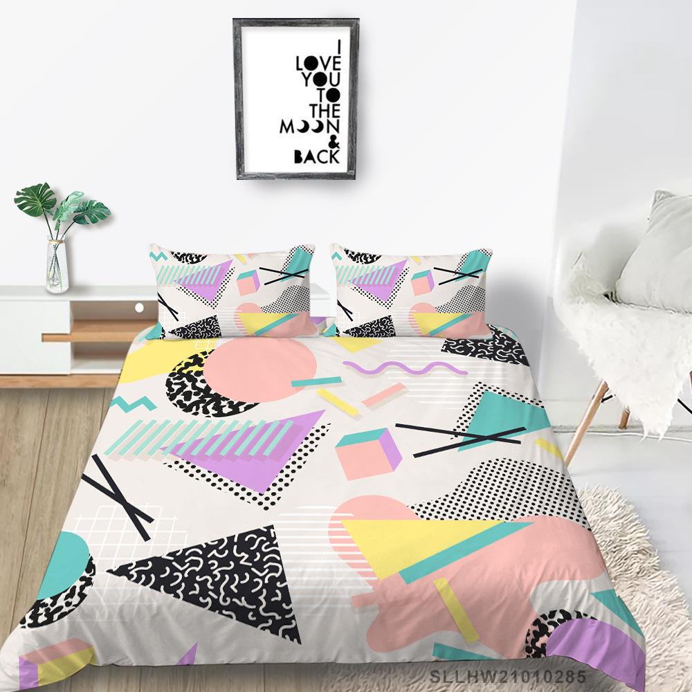 Geometric Painting Series 3D Digital Printing Quilt Cover Pillowcase Three-Piece Set Polyester
