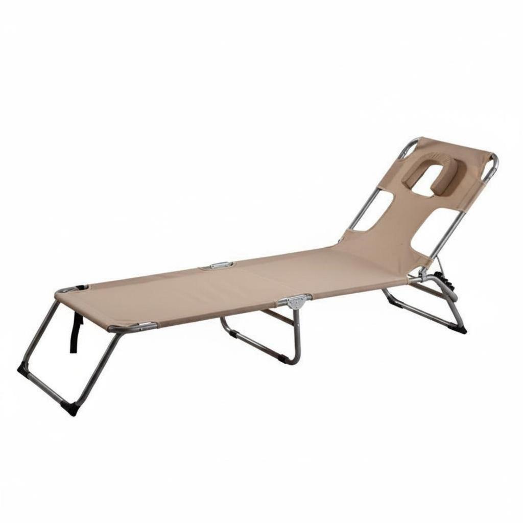 Folding Tanning Chair Phone Holder Space Portable Sun Lounger Foldable Reclining
