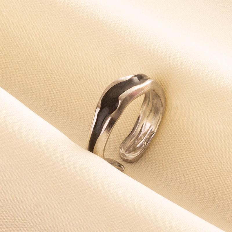 Punk Vintage Black Enamel Ring Stainless Steel Open Rings For Women Men Jewelry Fire Evil Eye Bague Acier Inoxydables Femme Gift