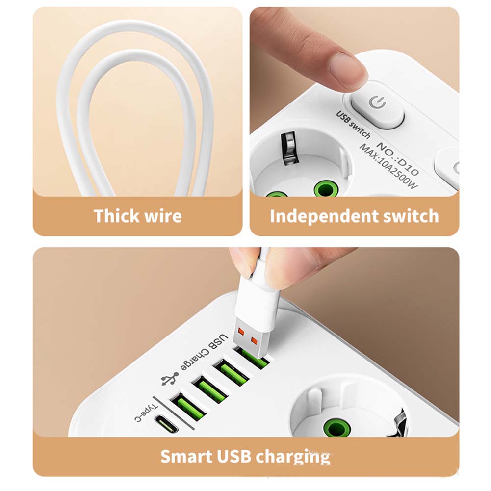 Surge Protector EU Power Strip Multiple Outlets Surge Protection Overload Prevention Power Management Device Black white