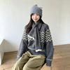 Pink Wave Pattern Neck Warmer Sweater for Women: Soft, Fluffy, Loose Fit with Built-in Scarf - Perfect for Early Autumn/Winter.