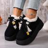Fashion Comfort Platform Fluffy Fur Snow Boots Women 2025 Winter Thick Bottom Furry Ankle Boots Colored Bead Lace Up Suede Casual Shoes