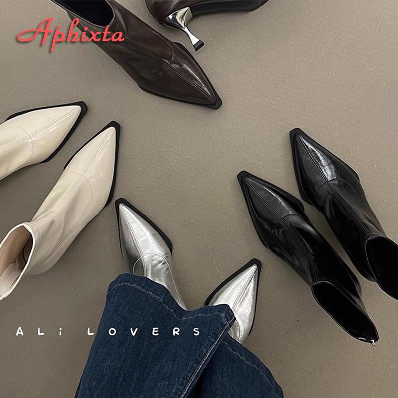 Fashion Aphixta Black Back Zipper Sexy Women Ankle Boots Spike Heel Pointed Toe Lady Footwear Shoes Women zapatos mujer 2025 tendencia