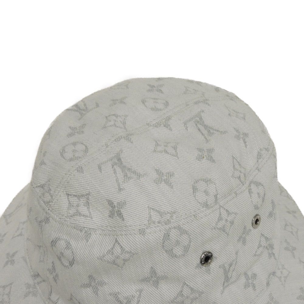 Used 12564 Reversible Bucket Hat M76213 7919 60 Logo Blue Polyester Chapeau Monogram Denim Cotton White Men's from