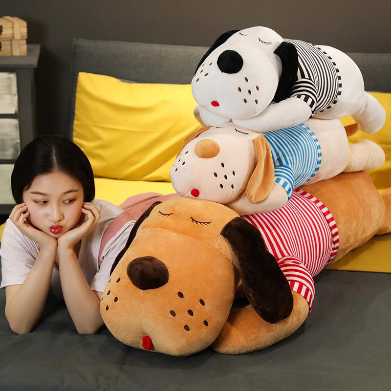 Cute Striped Dog Doll Plush Toy Pug Dog Doll Rag Doll Long Strip Hugging Pillow To Accompany Sleep