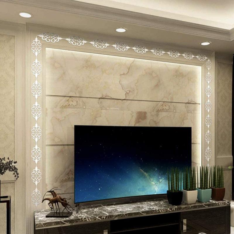 10pcs 3D Mirror Diagonal Lace Wall Stickers Acrylic Porch Wardrobe Border Decoration Wall Decals Self-adhesive DIY Art Mural
