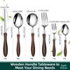 4/6 Pcs Stainless Steel Tableware-Utensil, Fork, And Spoon Set Wooden Handle Cutlery For Steak Dining Kitchen Flatware Sets