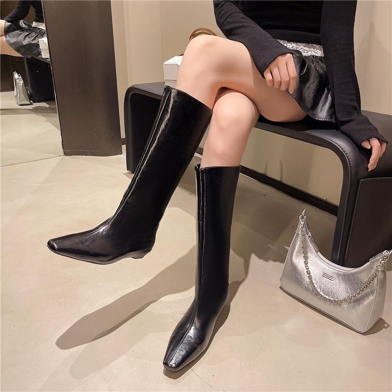 Small Knee Boots Maillard Wide Tube Big Tube Circumference Western Boots Flat Mouth Ugly Boots Early Autumn High Tube Boots Women