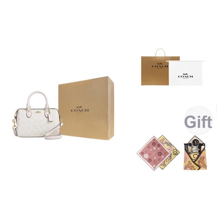 Coach Rowan 18 Classic Logo Print Coated Canvas Shoulder Tote Bag Small Women Bags Gold White CW329-IMXU5