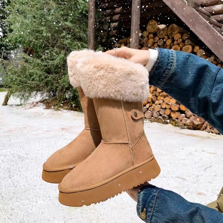 Women's Fur Integrated Thick Bottom Winter Fur Mouth Lightweight Warm Snow Boots Non-slip Wear Casual Sports High Cotton Boots