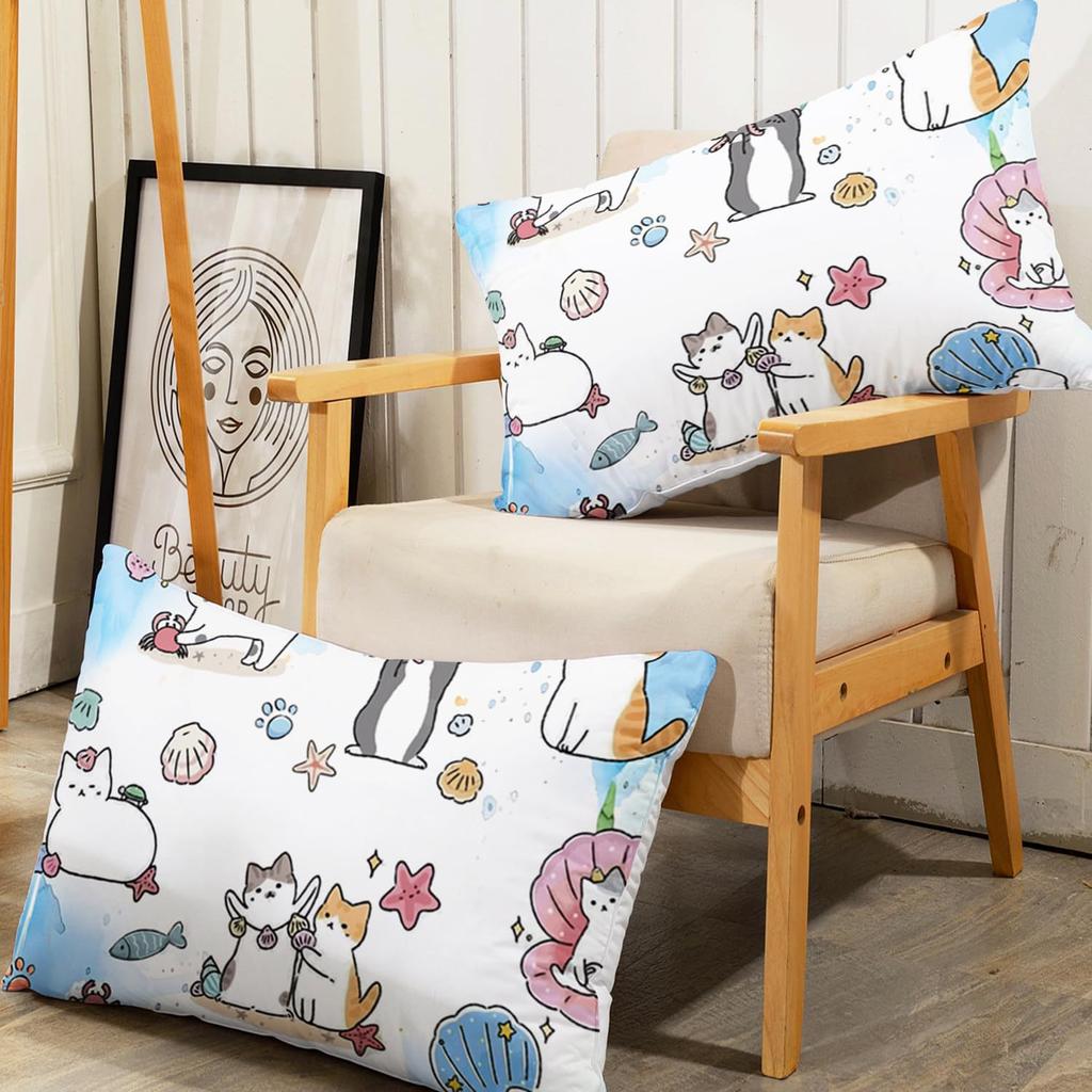 Cartoon Cat Duvet Cover Set Full Size Cute Cat Bedding Sets For Kids Girls Blue Watercolor Cat Comforter Covers Set All Season