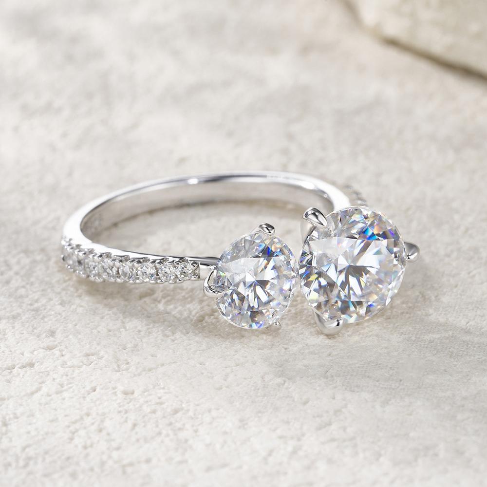 6.5mm 8mm Double Round Brilliant Cut Moissanite Ring for Women CopperOpen Ring Wedding Engagement Bands Jewelry