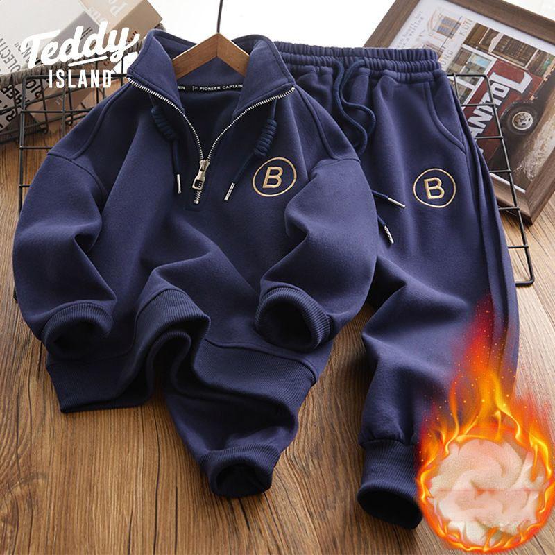 Kinderpullover Sportsets Jungen Stehkragen Buchstabenanzug Herbst Winter Kinder Locker Mode Lässig 2-teilig 4-14J