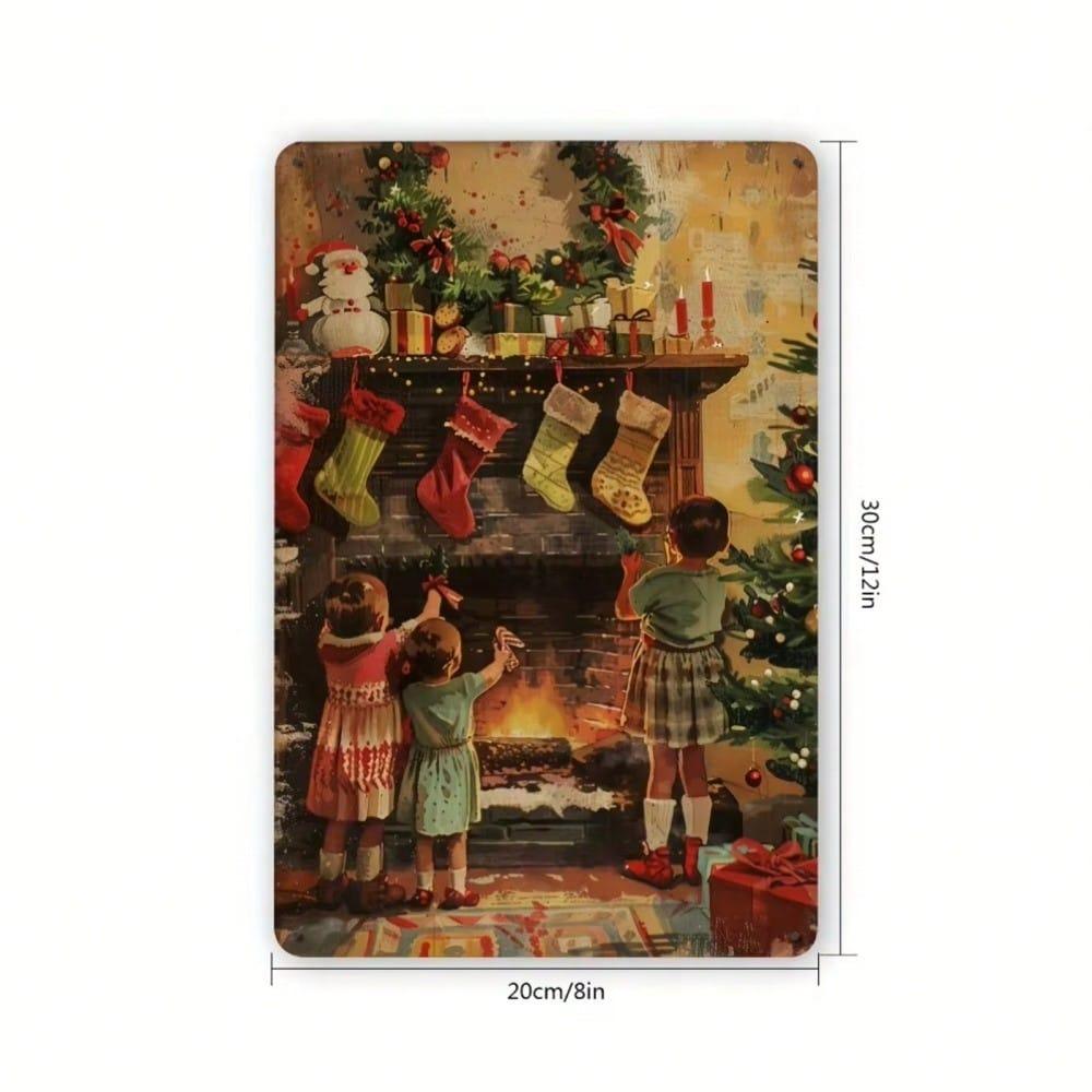 Vintage Christmas Metal Tin Sign Retro Holiday Wall Art Decor