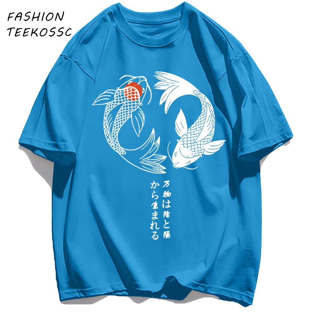Two Koi Fish Swimming In Watermen T Shirts AllMatch Soft Short Sleev Fashion Summer Basics TShirt Unisex Cotton Loose Top