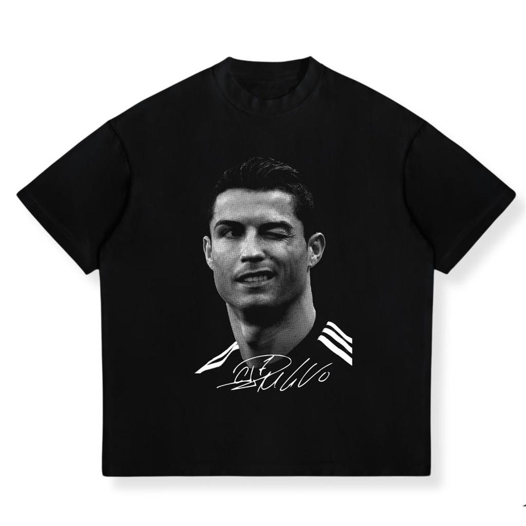 

Футболка з принтом великого обличчя Оверсайз Y2k Футболка Кріштіану Роналду Футбольна суперзірка Короткий рукав Кольоровий принт Чоловік Жінка Унісекс Жіночий Чоловічий Одяг 4XL