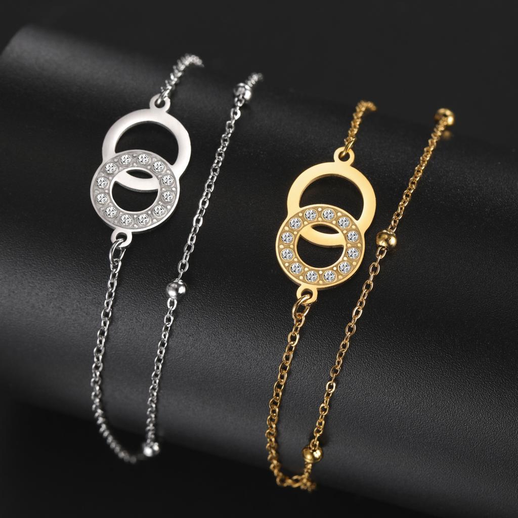 Hollow Round Double Hole Interlocking Zircon Bracelet Jewelry Gift for Women