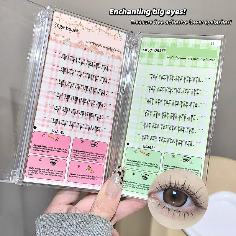 Gege Bear Glue-Free False Eyelashes, 6mm Lightweight Natural Curling, Easy to Apply Segmented Self-Adhesive Lower Eyelashes