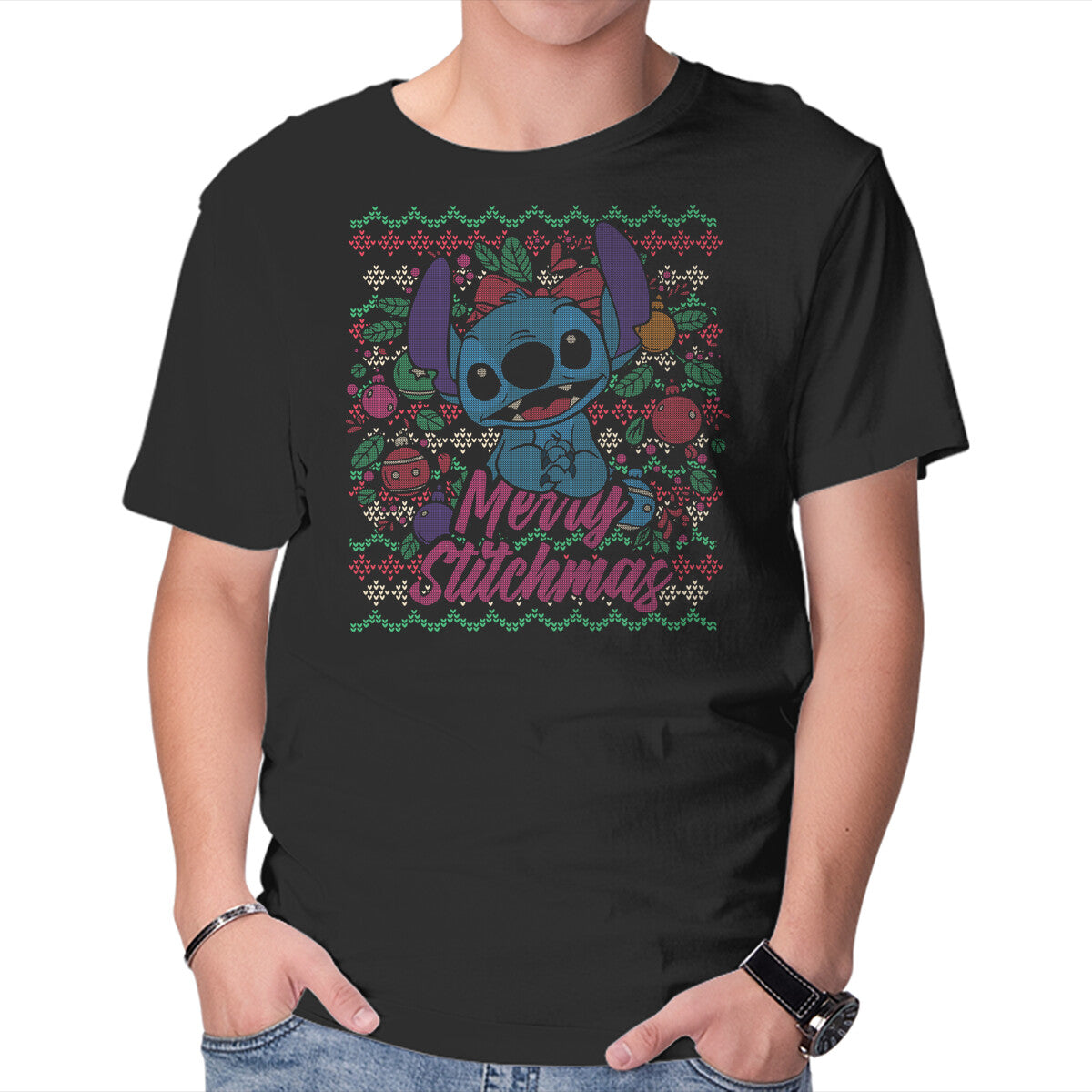 Unisex Crew Neck T-Shirt Ugly Sweater Stitchmas Graphic Short Sleeve Casual Tee M