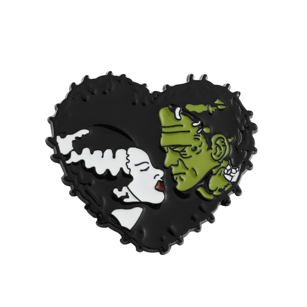 Horror sci-fi movie Frankenstein s bridal brooch, black heart-shaped love badge, clothing accessories