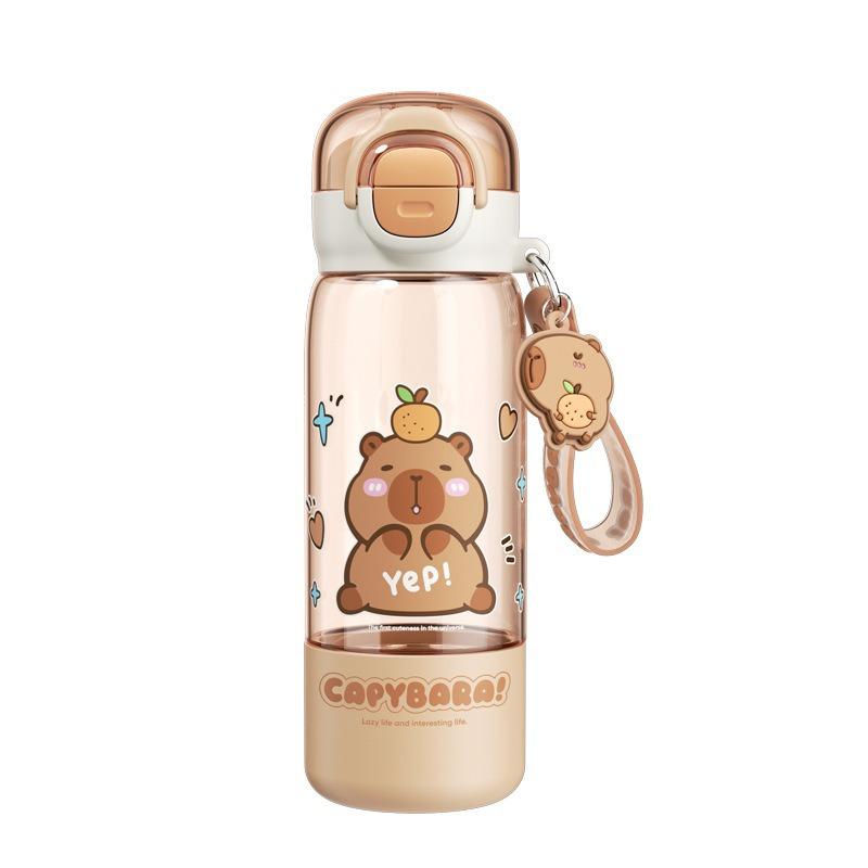 Tasse à Boire Portative à Couvercle à Ressort avec Bouchon Paille Capybara Dessin Animé Créatif Ustensiles de Boisson Double Ouverture Plastique Bouteille Capybara pour Enfants Cadeau