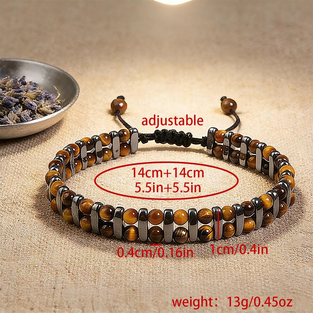 Natural Stone Bracelet, Tiger Eye Black Stone Bead Bracelet, Fashionable Double-layer Woven bracelet,Christmas Gift, Valentine's Day Gift