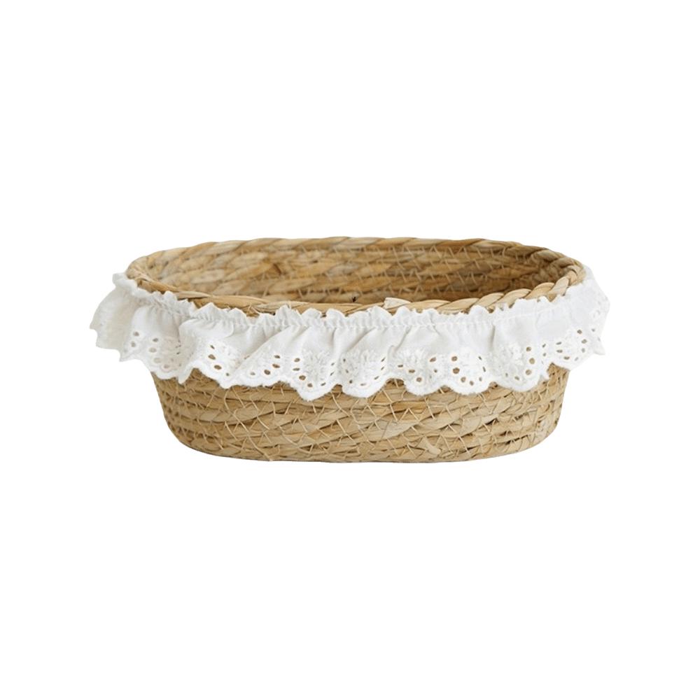 Oval Round Storage Basket with Lace Trim Organizer Basket Desktop Sundries Storage Box Camping
