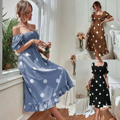 Women's Large Polka Dot Peplum Short Sleeved Dress Female Slim Frilly Sweet Dress