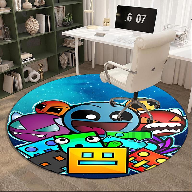 Geometry Dash: Dance To The Beat Round Rug for Livingroom,Bedroom, Palyroom, Chair Rug, Area rug, Circle Carpet, Fan Christmas gift