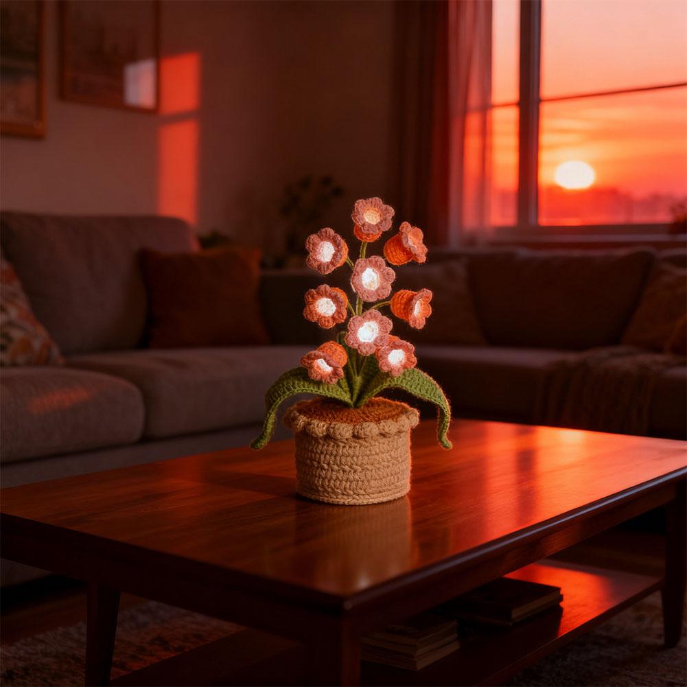 Lily of The Valley Lamp,Crochet Artificial Flowers with Night Lights,Cordless Table Lamp- Women Gift Ideas,Desk Home Decorations