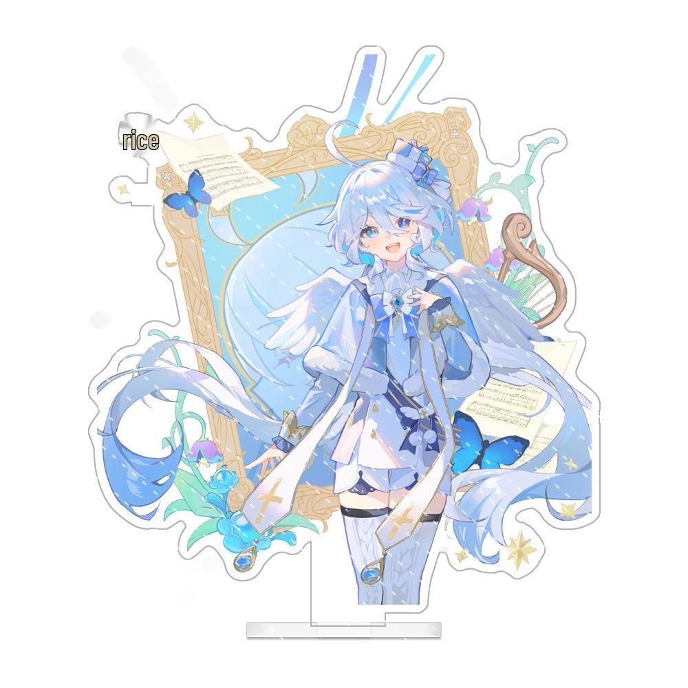 

Пользовательский акриловый стенд-брелок Венти: Мультяшный аниме клип-вобблер на пружинке с дизайном Гидро Архонта. Сделано на заказ. Approx. 15cm, Double-sided, No Interlayer